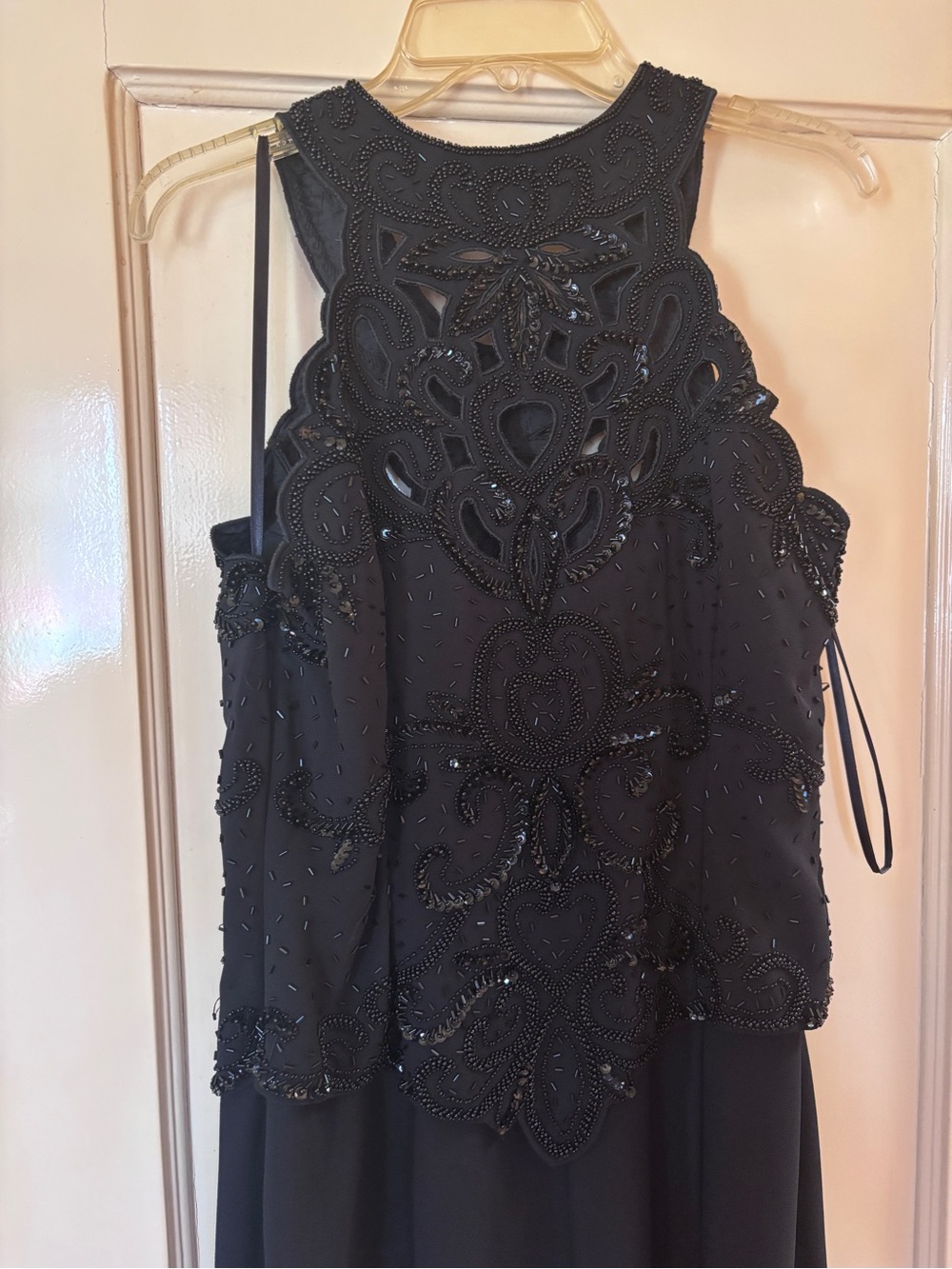 Black Beaded Halter Evening Dress